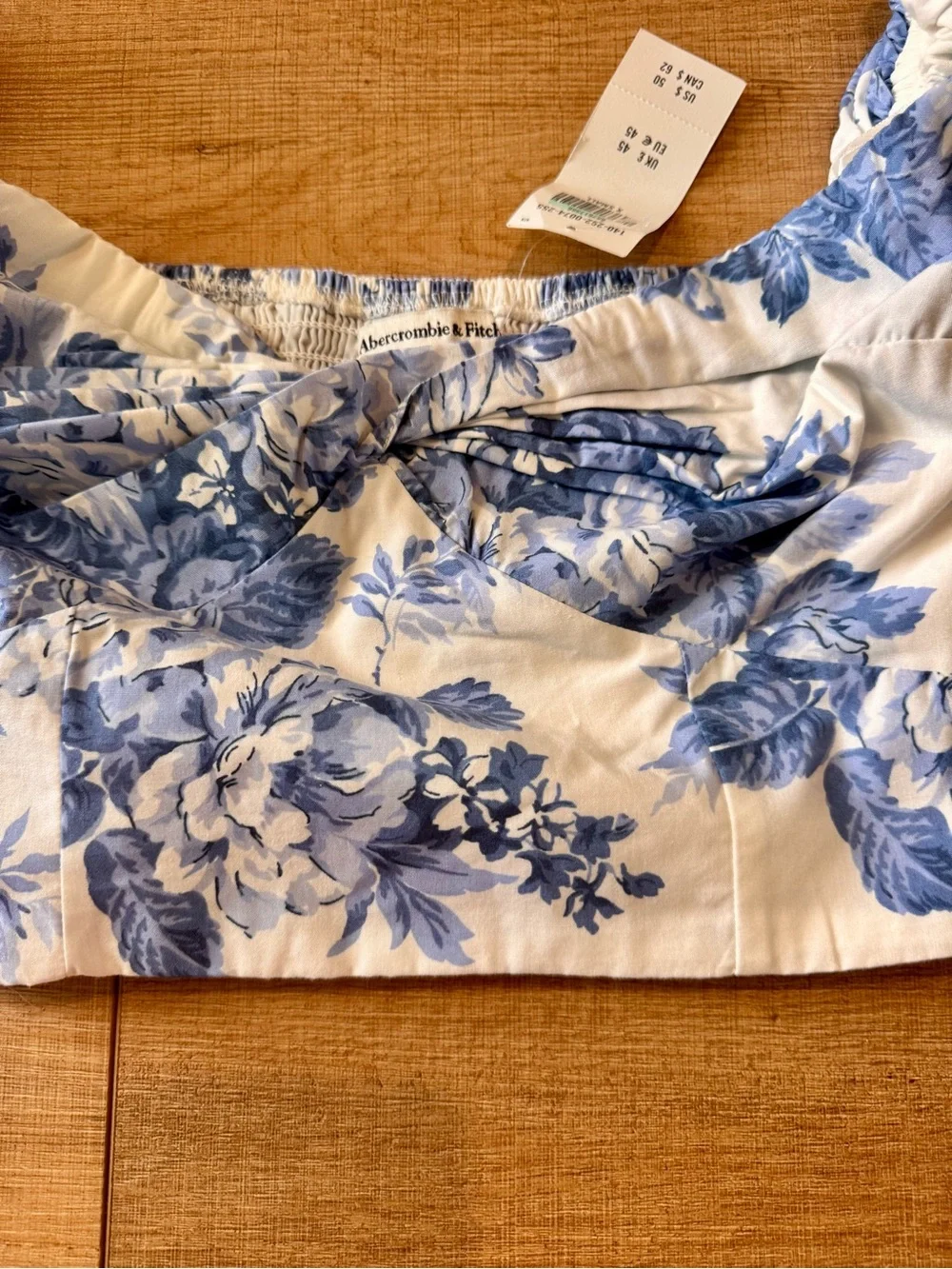 Abercrombie Blue Floral Puff Sleeve Sweetheart Crop Top XS NWT